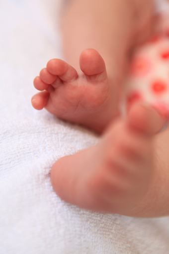 Photo of a close up of a pair of baby’s feet.