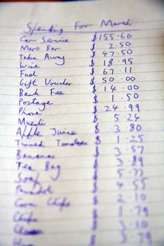 Photo of a monthly expenditure list