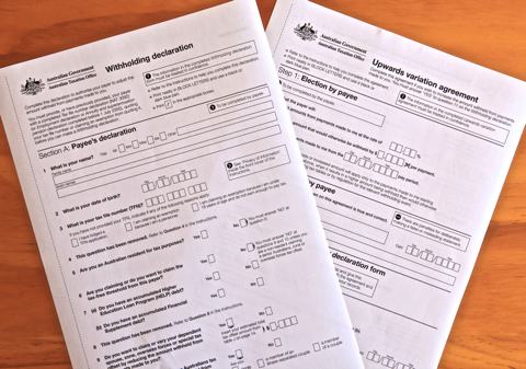 Photo of withholding declaration and upwards variation agreement forms